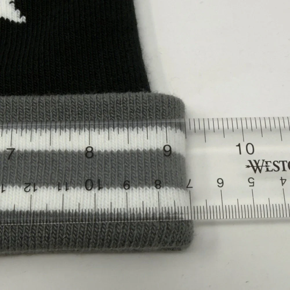 Stussy Star Pattern Knit Pom Cuffed Beanie Black Grey White Unisex OSFM EUC